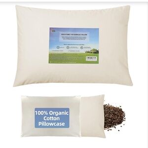 Cooling Buckwheat Pillow with 100% Organic Cotton Pillowcase 14x20” Off White